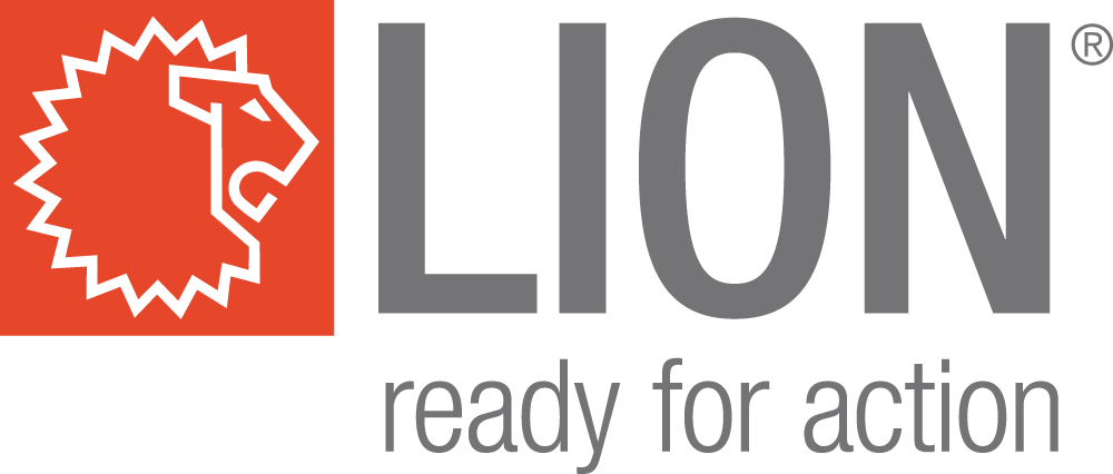 LION Corporate Logo tagline red stamp grey 1